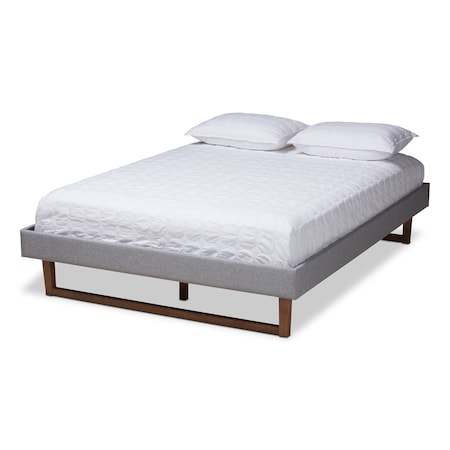 Liliya Light Grey Upholstered Walnut Finished Full Size Platform Bed